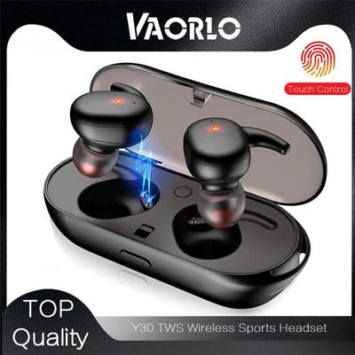 VAORLO Słuchawki bezprzewodowe Y30 TWS, słuchawki sportowe, muzyka stereo HiFi, mikrofon HD, do wszystkich smartfonów, sterowanie dotykowe, słuchawki