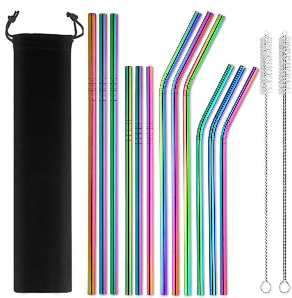 12-Pack Reusable 304 Stainless Steel Straws with Case Long Drinking Straw for 30 Oz and 20 Oz Tumblers Cups Cocktail Metal Straw
