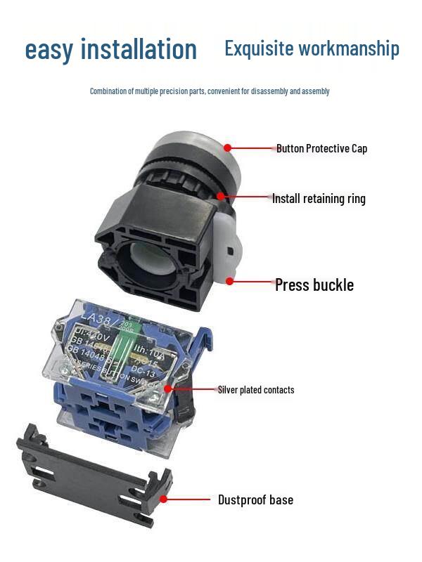 Flat Head LA38-11T Round Momentary Control Box, 22mm Self-Locking/Resetting Power Start-Stop Switch
