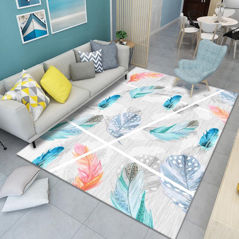 WTEMPO Feather Print Carpet Living Room Large Area Anti-Slip Carpet Bedroom Room Bedside Blanket Home