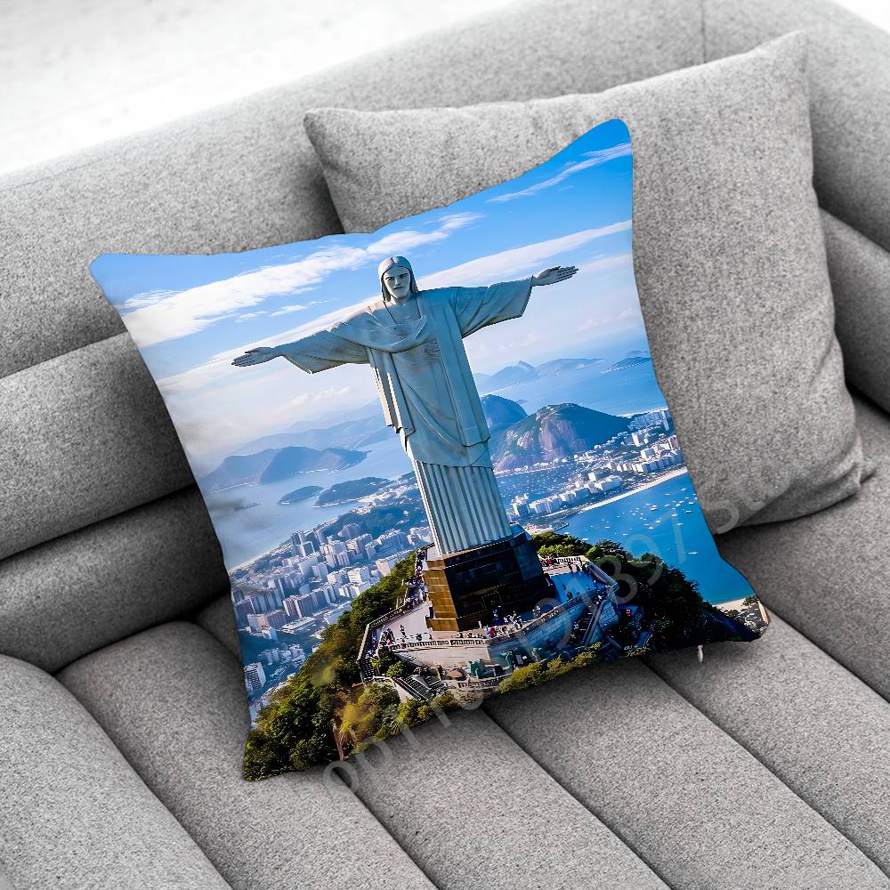 Rio De Janeiro Brazil Flag Map Passport Throw Pillow Case For 45x45cm 40x40cm 50x50cm 30x30cm Square Car Pillowcase Shell