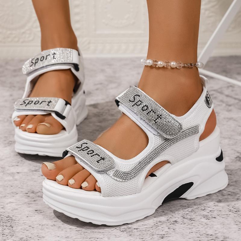 Damen Sommer Keilabsatz Sandalen mit dicker Sohle, Riemchen mit Klettverschluss und Plateau-Sohle, Vielseitige Strand-Freizeit-Schuhe.