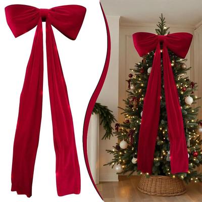 71 Inches Christmas Extra Large Velvet Bow Xmas Tree Topper Bows For Home Wall Backdrop Birthday Wedding Party Decor Topper E9I6