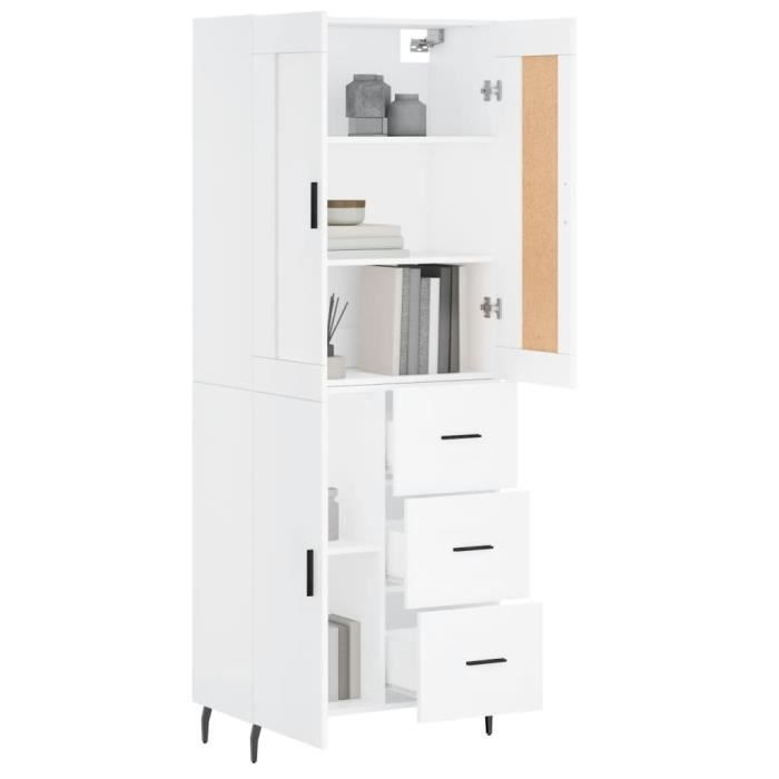 VidaXL Buffet haut Blanc 69,5x34x180 cm Bois d'ingénierie 3199825