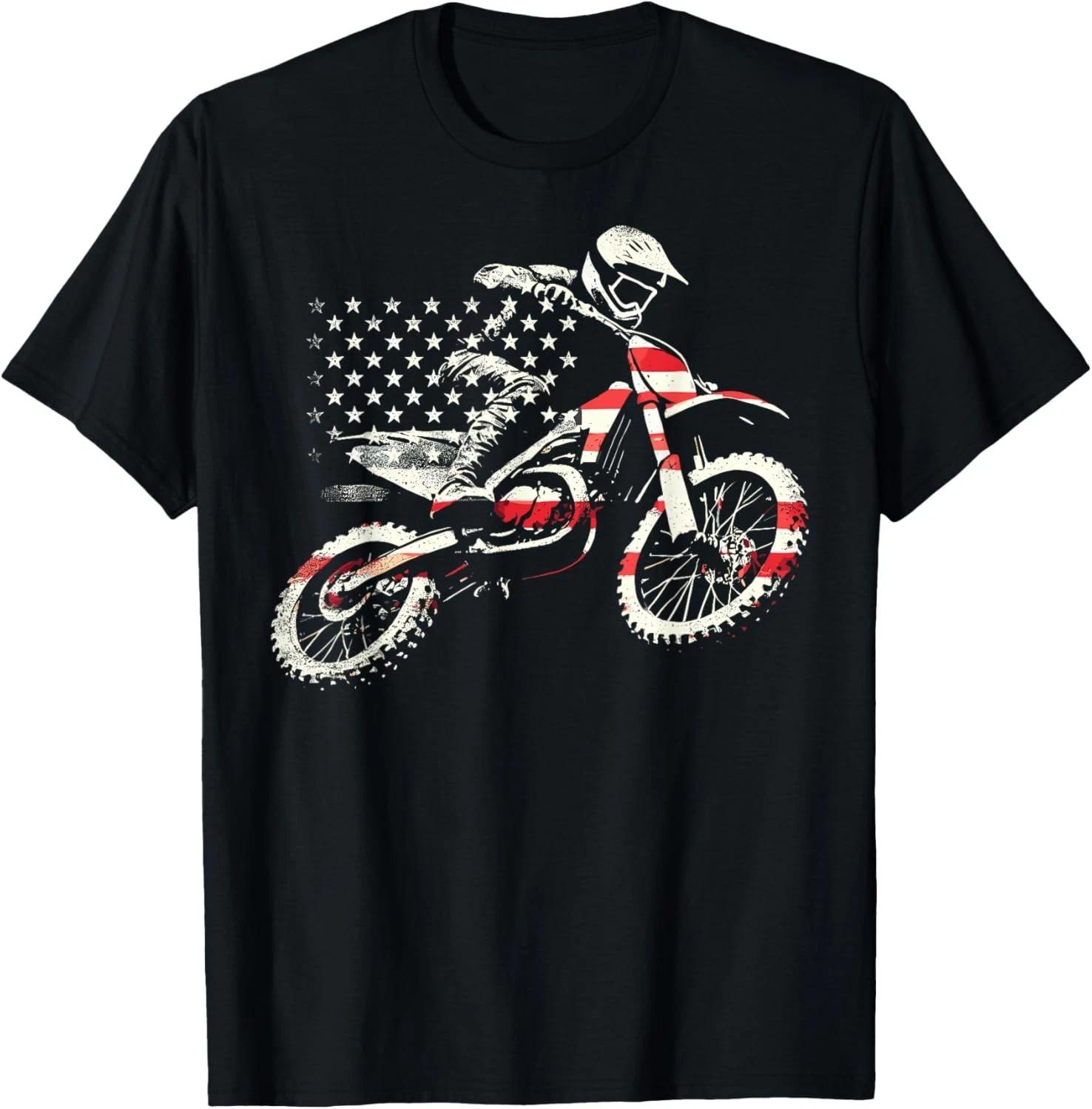 Dirt Bike Retro American Flag Motocross Enduro T-Shirt 2XL