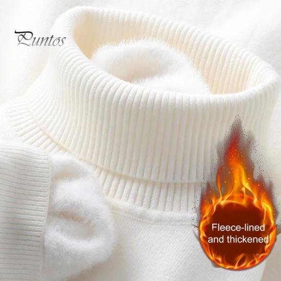 Men Winter Pullover Thickened Turtleneck Sweater Fleece Lined Warm Knitted Long Sleeve Top Casual Loose Fit for Home Office Street Wear Solid Color