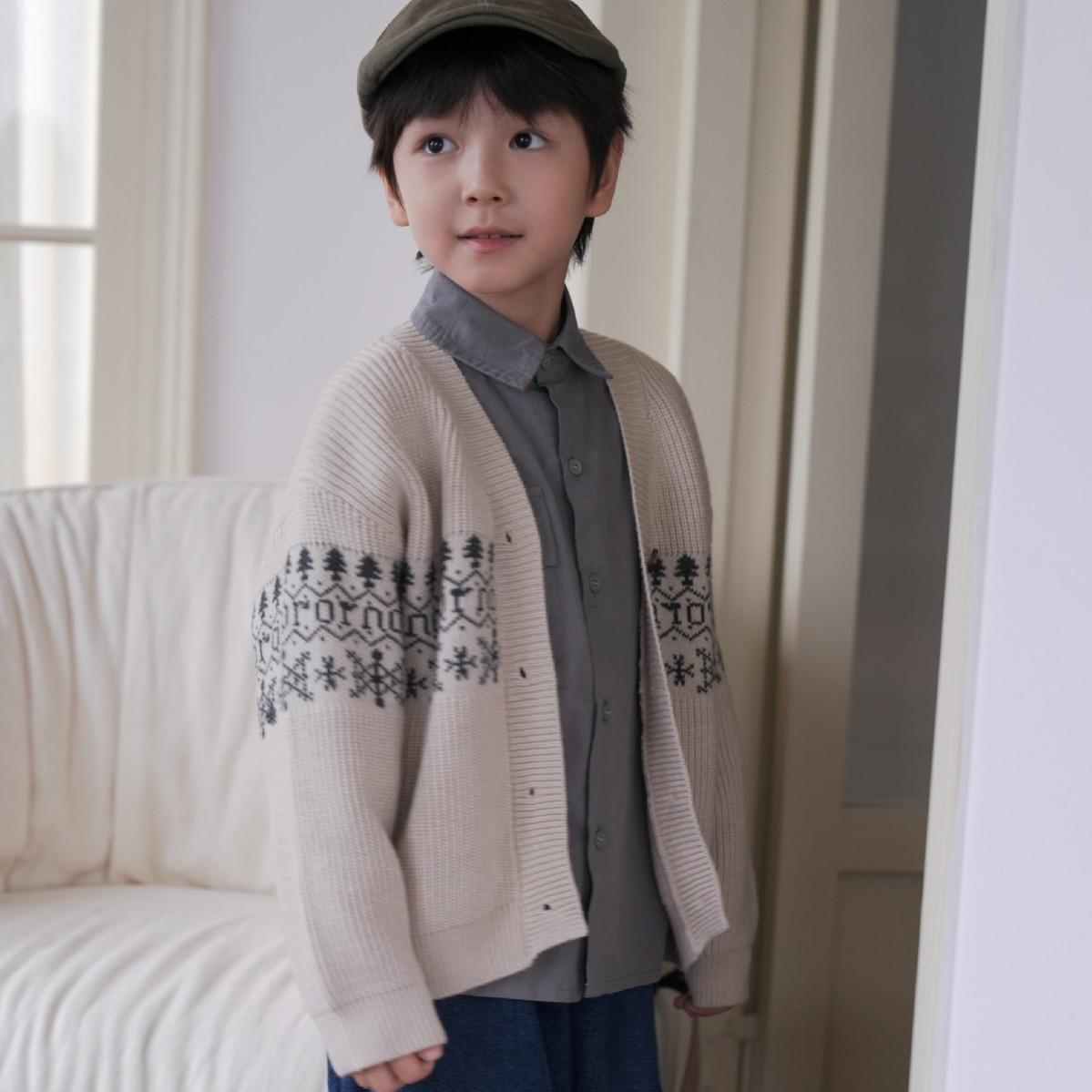 2026 Autumn/Winter Boys  Fair Isle V-neck Knit Cardigan 150 cm