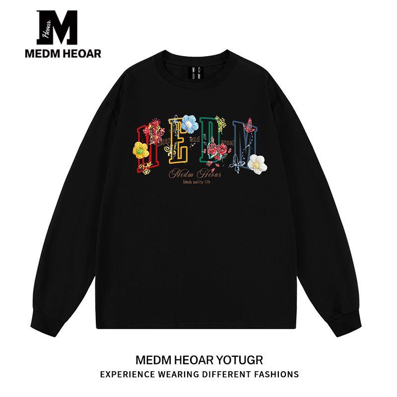 Medm Heoar Long sleeve T-shirt Men's and Women's Loose Spring and Autumn T-shirt Bottoming Top [Three Labels Complete]]