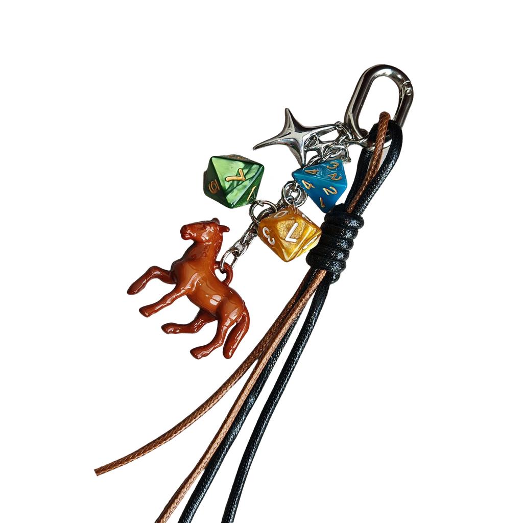 Stylish Weaving Rope Keyring 3D Dices and Horse Keychain Handmade Bag Pendant Accessories for Fashion Enthusiasts
