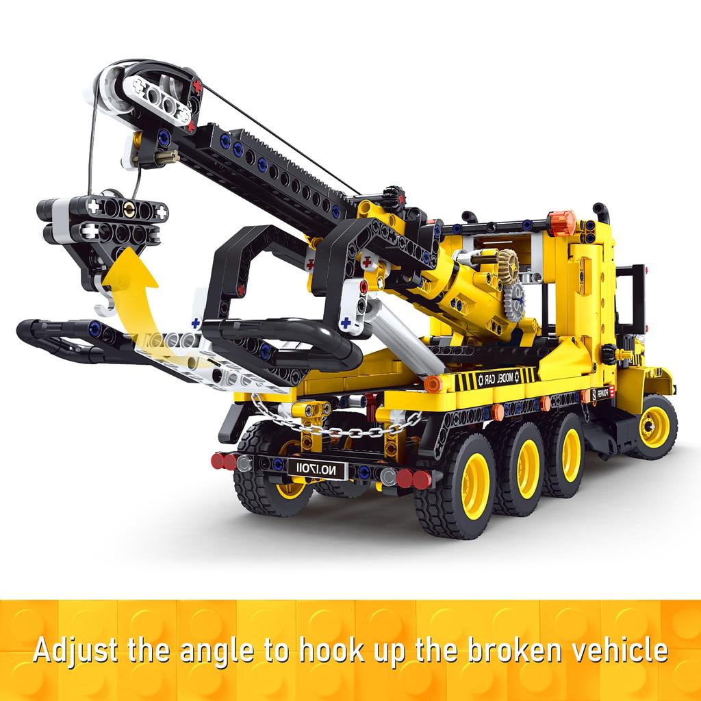 Mould King 17011 Tow Truck Block Kit, 1250 Static Version Engineering Series Engineering Truck Model Trailer Assembly Kit, Technology Compatible