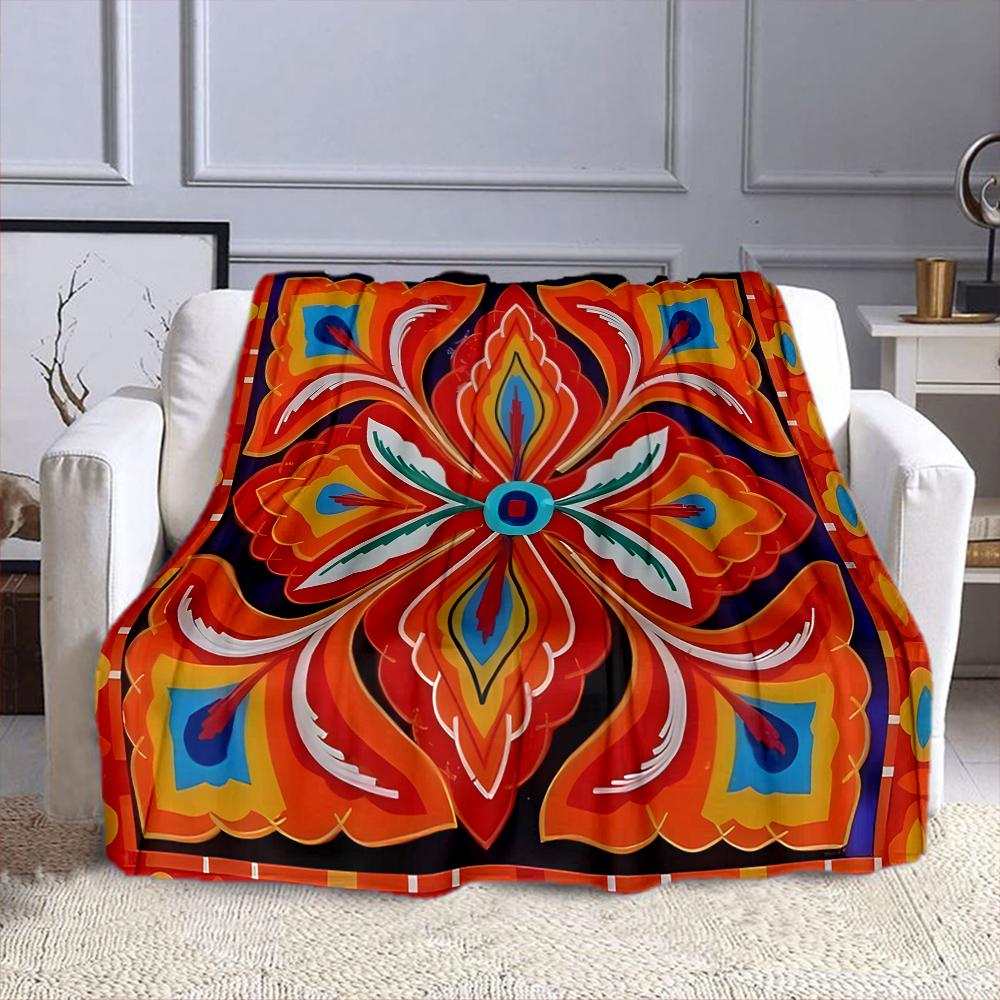 Vibrant Floral Mandala Pattern Blanket Patterned flannel blanket perfect for the bedroom living room, sofa, or a little nap