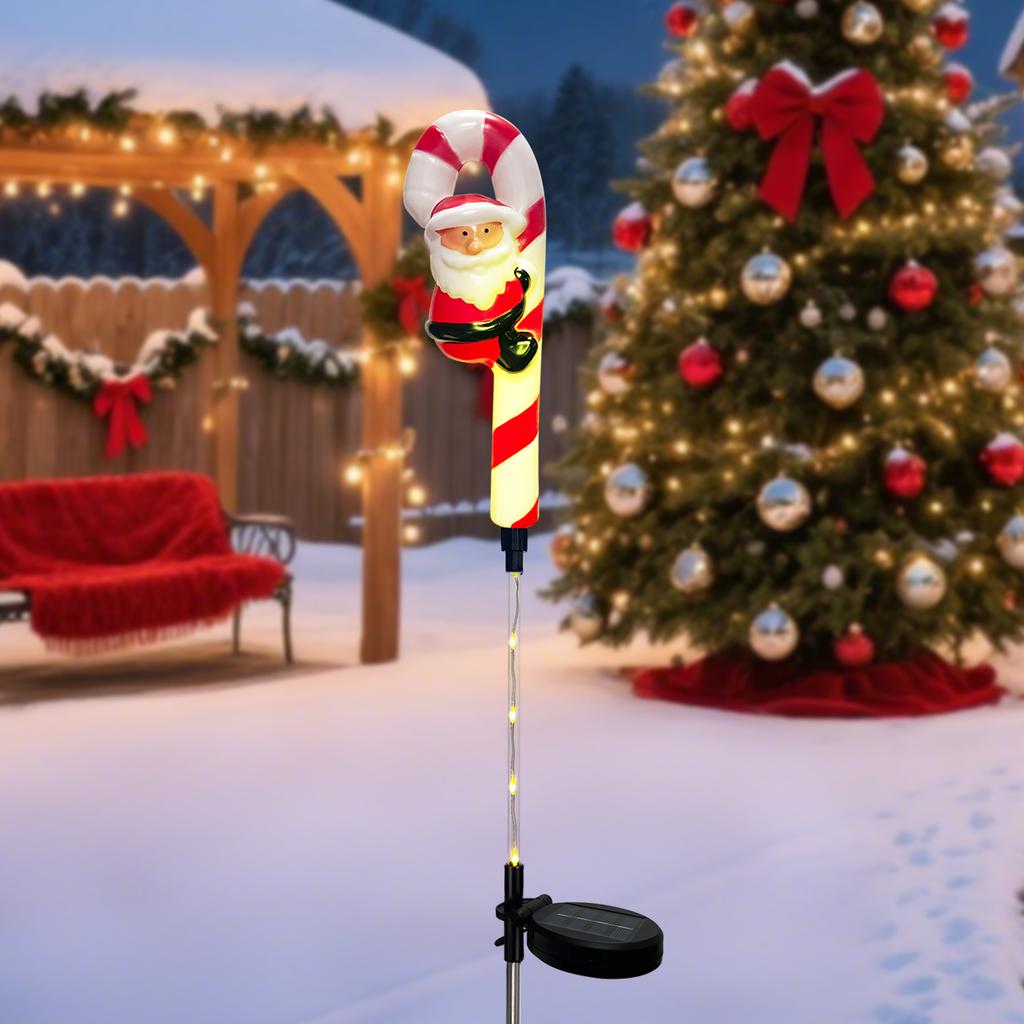 Christmas Solar Garden Santa Claus Elk Xmas Tree Stake Lights with 8 Lighting Modes For Outdoor Holiday Lawn Christmas Decor