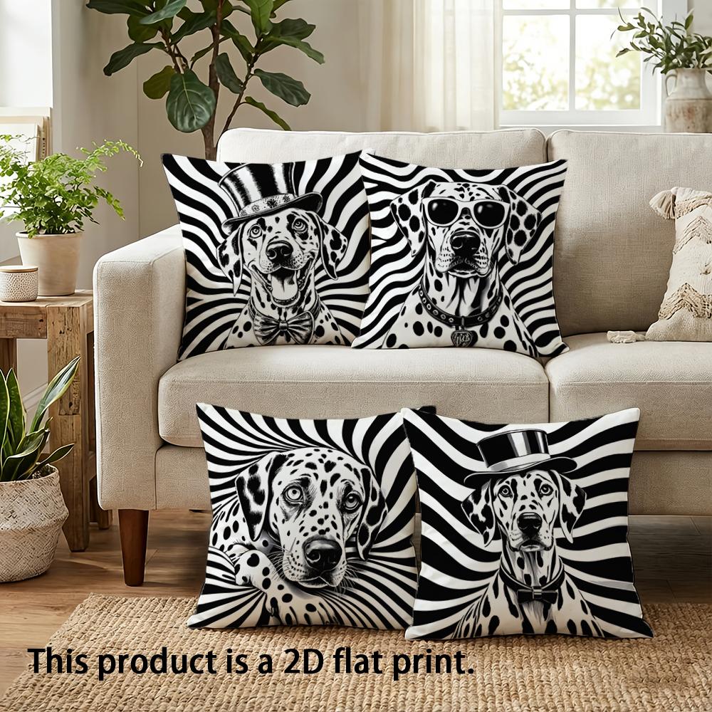 1pc Dalmatian Dog Print Throw Pillow Covers, Retro Black White Spotted Dog Cushion Cases for Home Decor