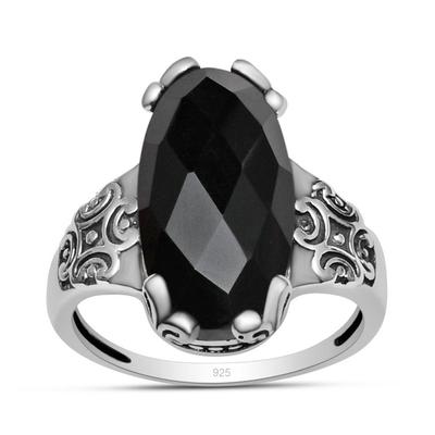 Natürlicher schwarzer Onyx mit Schachbrettschliff-Edelstein, 925er-Sterlingsilber, Statement-Ring für Frauen und Mädchen