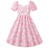 Vestido de Moda para Niñas Verano Vestido Infantil de Manga Abullonada Floral Elegante con Cintura Dulce Vestido de Princesa