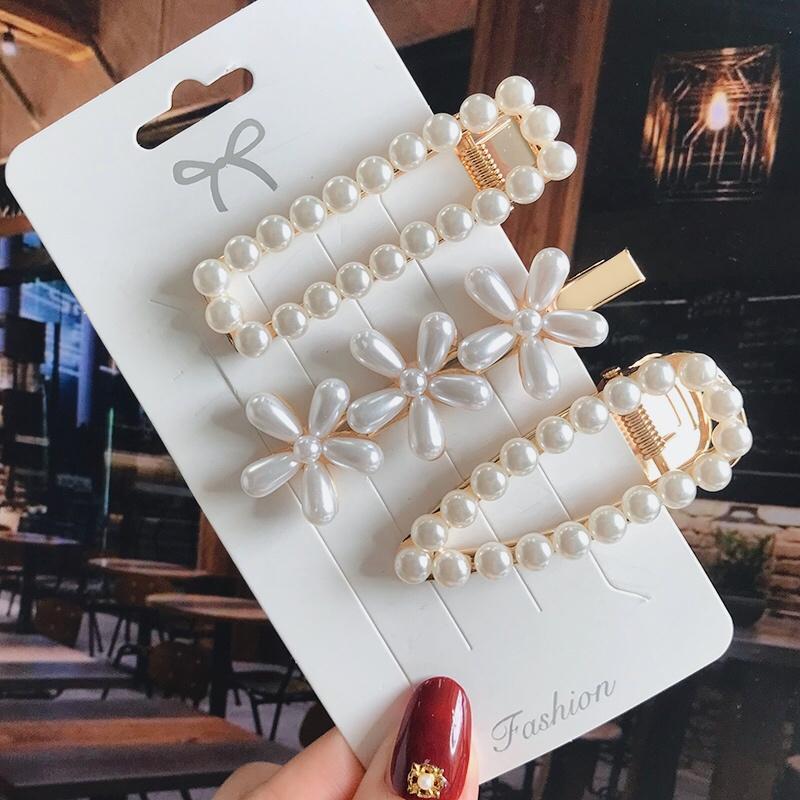 1 Set Geometric Flower Pearl Hair Clip Pin For Women Hairpins Fashion Acrylic Barrettes Hairgrips Hair Accessories Girls Jewelry