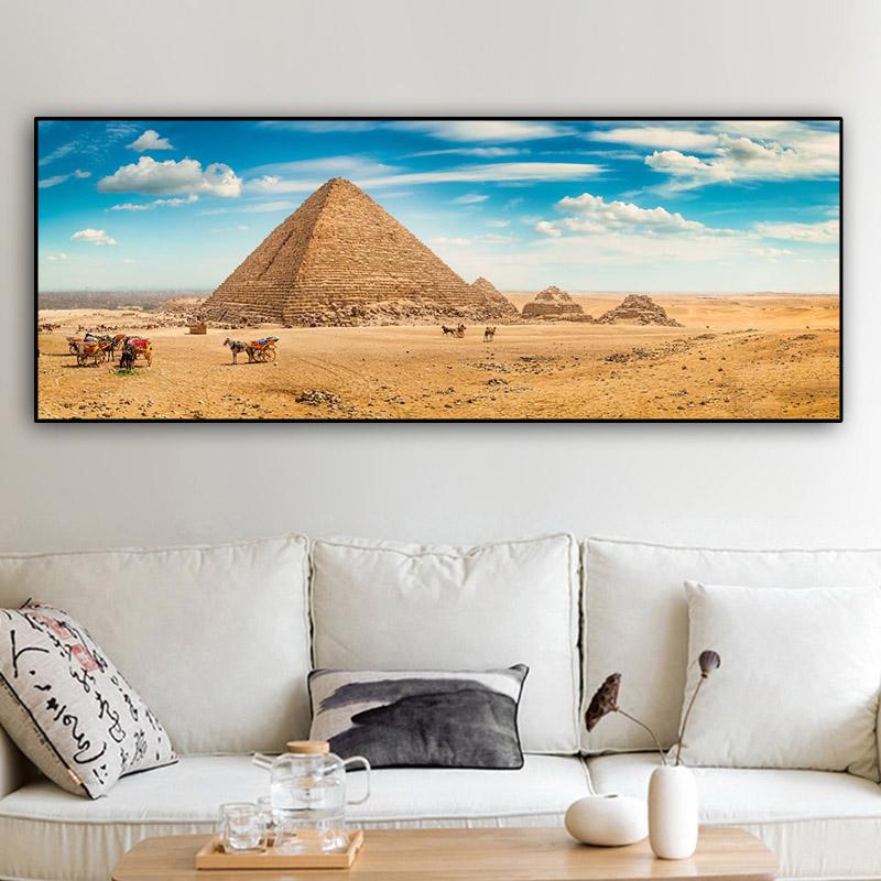 Landscape Canvas Painting Desert Camel Pyramid Sunset Posters And Prints Wall Art Pictures For Living Room Home Decor No Frame