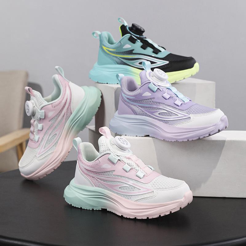 Girls' Shoes New Mesh Shoes In Summer 2025 Medium and Older Children's Casual Rotating Buckle Boys' and Primary School Students' Sports Running Shoes