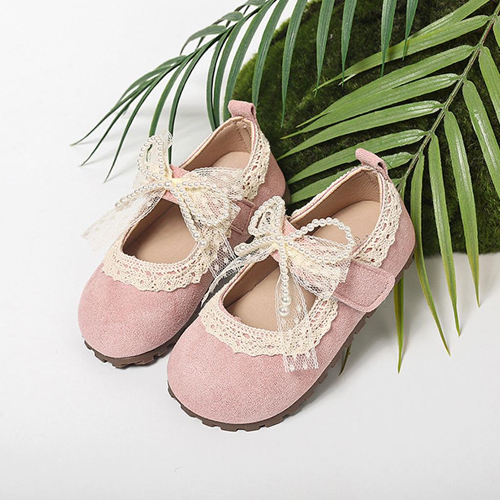 Kinder Weiche Sohle Leder Kleinkindschuhe Schnürband Schleife Verziert zum Hineinschlüpfen Ballerinas Bequem Flexible Sohle Schuhe für Mädchen