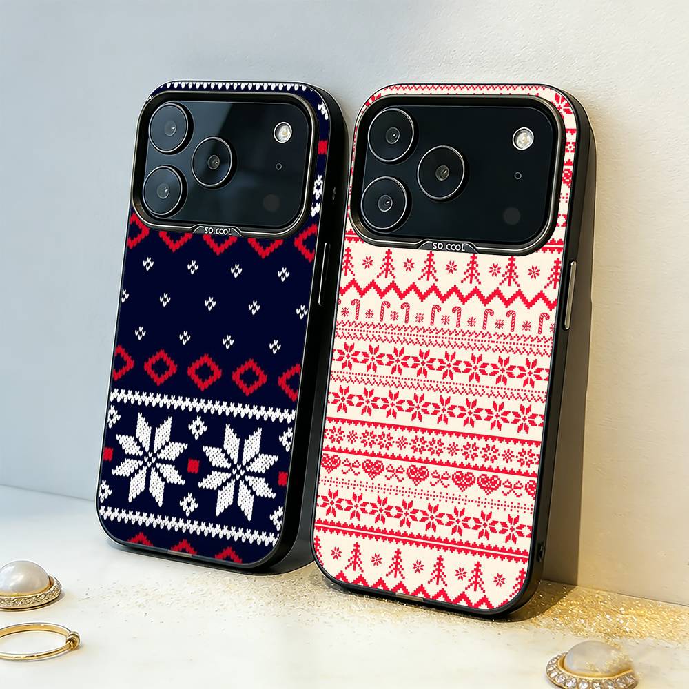 Fair Isle Christmas Phone Case For iPhone17,16,15,14,13,12,11,Pro,MAX White Matte Shockproof Cover
