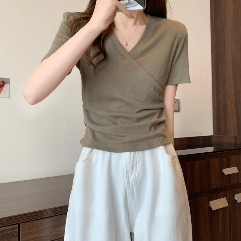 V-neck Short-sleeved T-shirt Women's Summer Thin Slim Tops