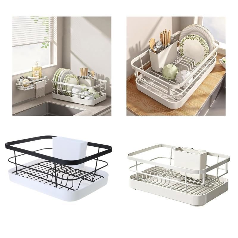 Space Saving Dish Drainer for Kitchen Sink Expandable Sturdy Metal Dish Rack with Utensil Holder Home Accessory