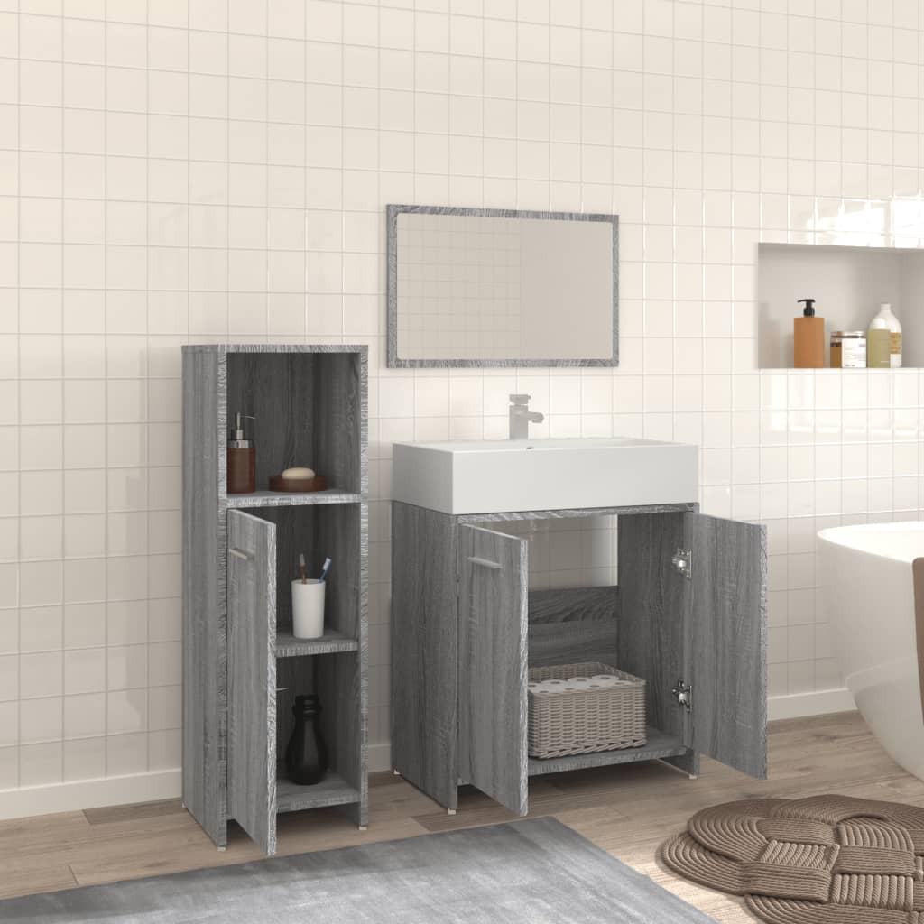 3 Piece Bathroom Furniture Set Grey Sonoma Particleboard