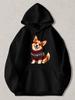 Black Pullover Hoodie Featuring Cute Corgi Dog In Red And Green Christmas Sweater Festive Winter Graphic Sweatshirt with Front Poc