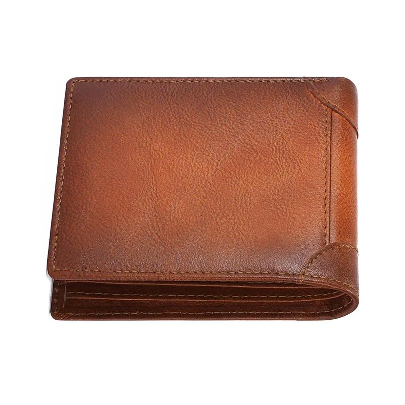 Rfid Bussiness Leather Bifold Wallet for Men Multi Function Tri Fold Card Holder Small Male Money Clip