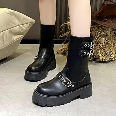 Fashion Women's Shoes 2024 High Quality Sleeve Women's Boots Winter Round Toe Solid Short Barrel Platform Chunky Heels Fashion Boots