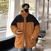 Winter new hooded feather tooling color matching fleece clothing fashionable versatile thickened warm and cold resistant couple jacket