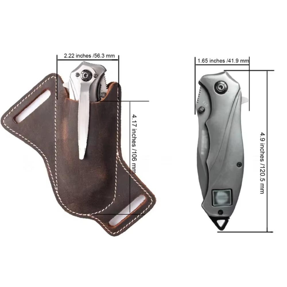 Premium Rugged Leather Knife Sheath EDC Belt Clip Holder Secure Fit Anti-Scratch Folding Knife Carrying Case Outdoor Gear