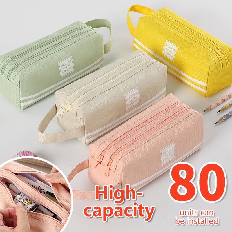 Doppellagiges, tragbares Federmäppchen aus Oxford-Stoff mit Doppelreißverschluss für die Aufbewahrung von Schreibwaren für Schüler zum Schulanfang