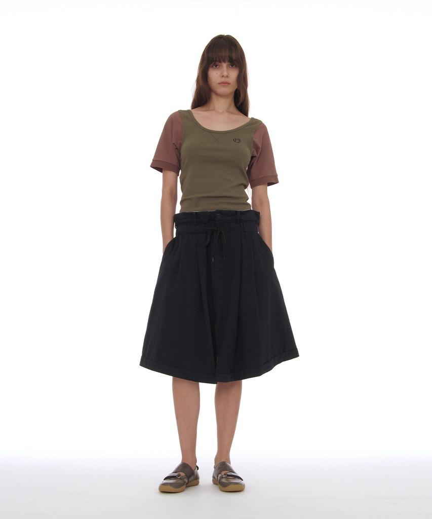 Partimento Woman Foldover Waist Midi Skirt_Navy