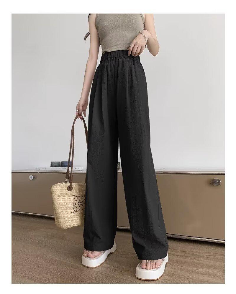 Korean-Style High-Waist Wide-Leg Summer Pants for Women - Ice Silk, Floor-Length