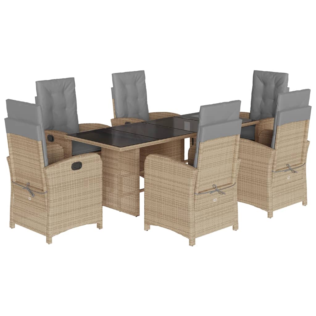 7 piece Garden Dining Set with Cushions Beige Mix Poly Rattan