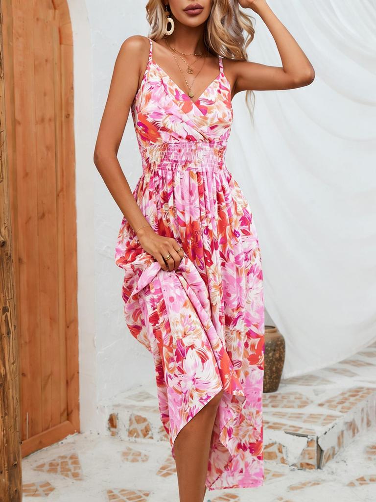 Women's Leopard Print Spaghetti Strap Maxi Dress Fitted Bodice Long Dress