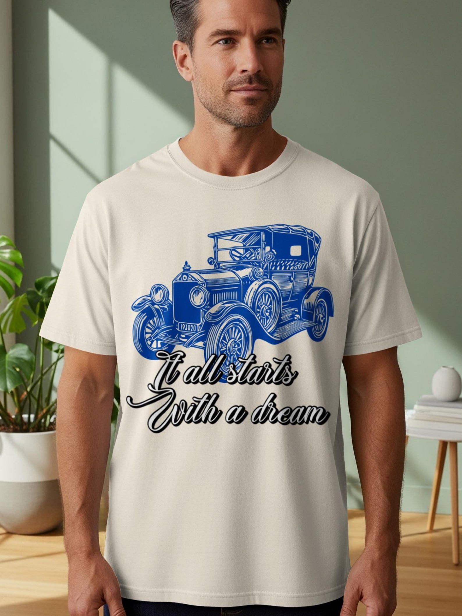 Vintage Car T-Shirt, Retro Classic Auto Tee, Inspirational Dream Quote L