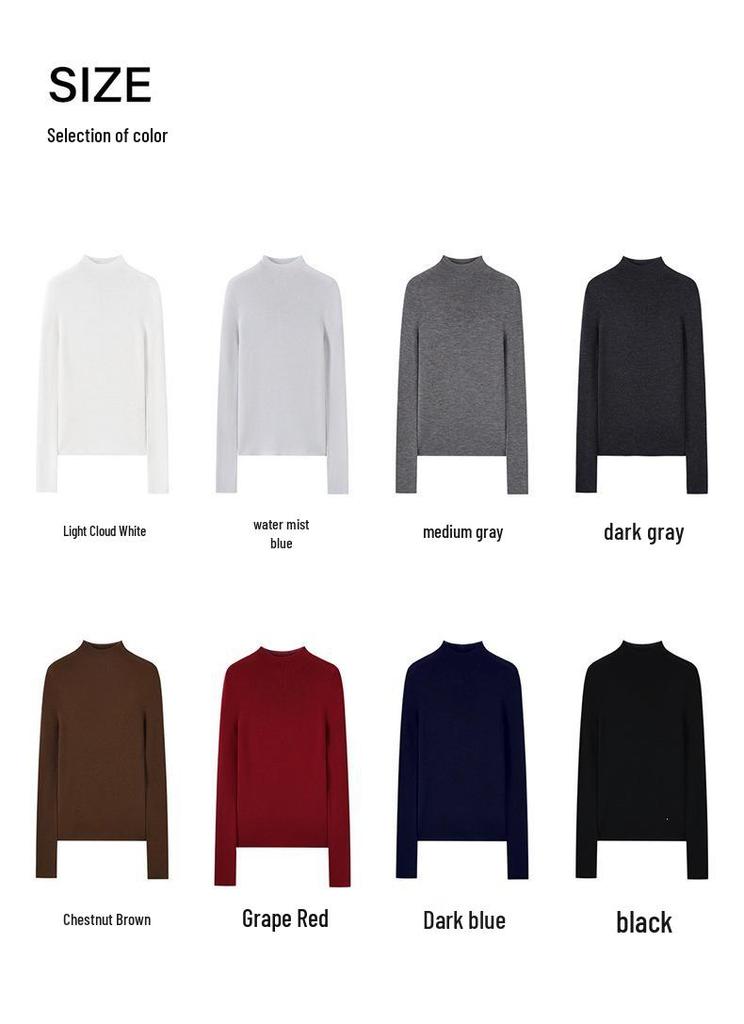 Women's Slim-Fit Cashmere Wool Sweater - Machine Washable, Half-High Collar, Autumn/Winter Design