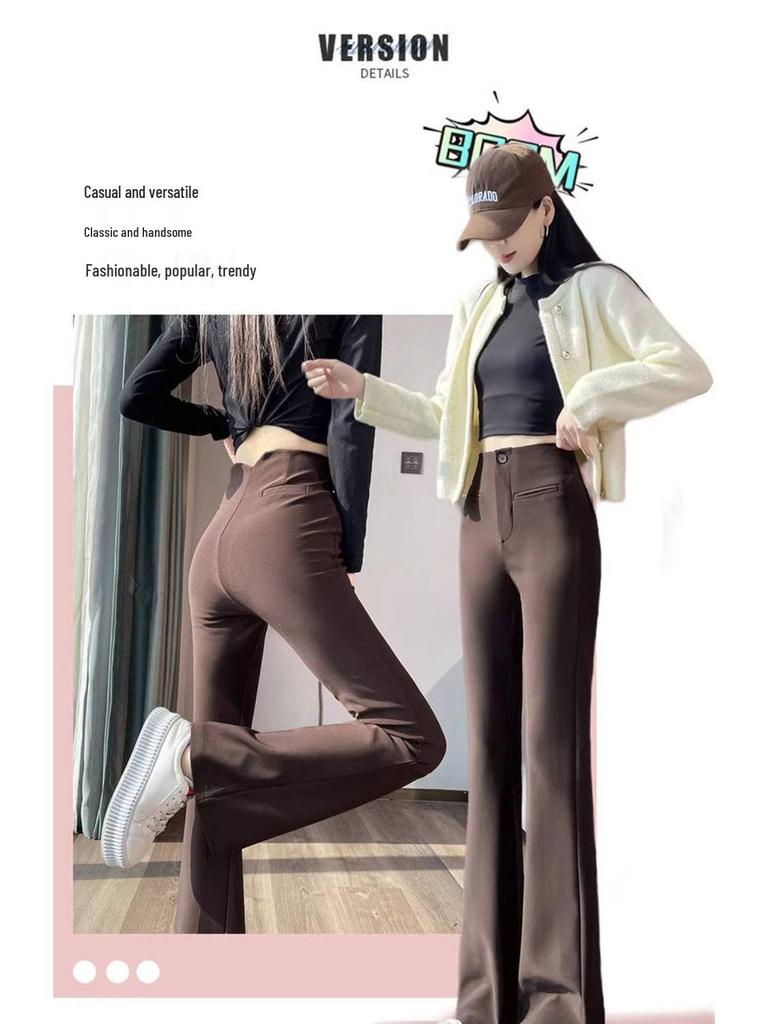 Women's 2026 High-Waisted Slimming Black Micro Flare Suit Pants – New Style Straight-Leg Casual Trousers.