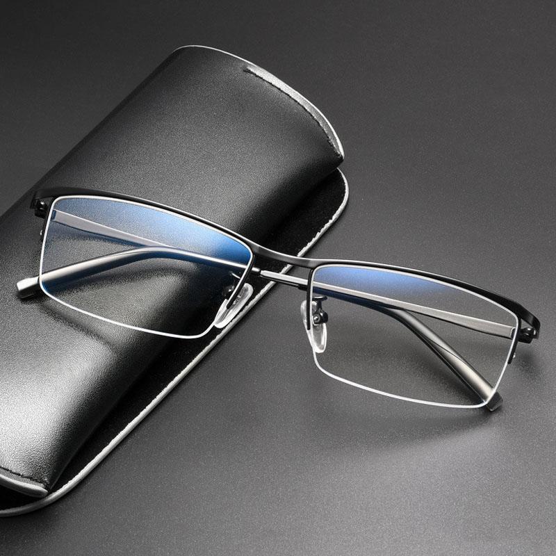 Nouvelles Lunettes de Myopie pour Homme Métal Demi-Monture Lunettes Anti-Lumière Bleue Monture Carrée Tendance Ultra Légères Lunettes de Myopie Finies