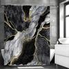 Abstract Ink Black Gold Gray Marbled Shower Curtain, Bathroom Decorative Shower Curtain, Waterproof Shower Curtain with Hooks
