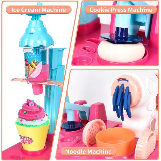 Playdough Sets for Kids Ages 4-8, 3 In1 Playdough Ice Cream 72 Pcs Toddlers' Play Kitchen Set Play Dough for Creations Making Noodle/Ice