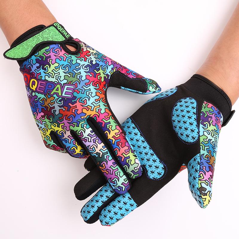Qepae Full Finger Cycling Gloves Men Women Mtb Bicycle Hall Finger Sport Gloves Anti-Slip Shockproof Gel Lycra Padded Palm