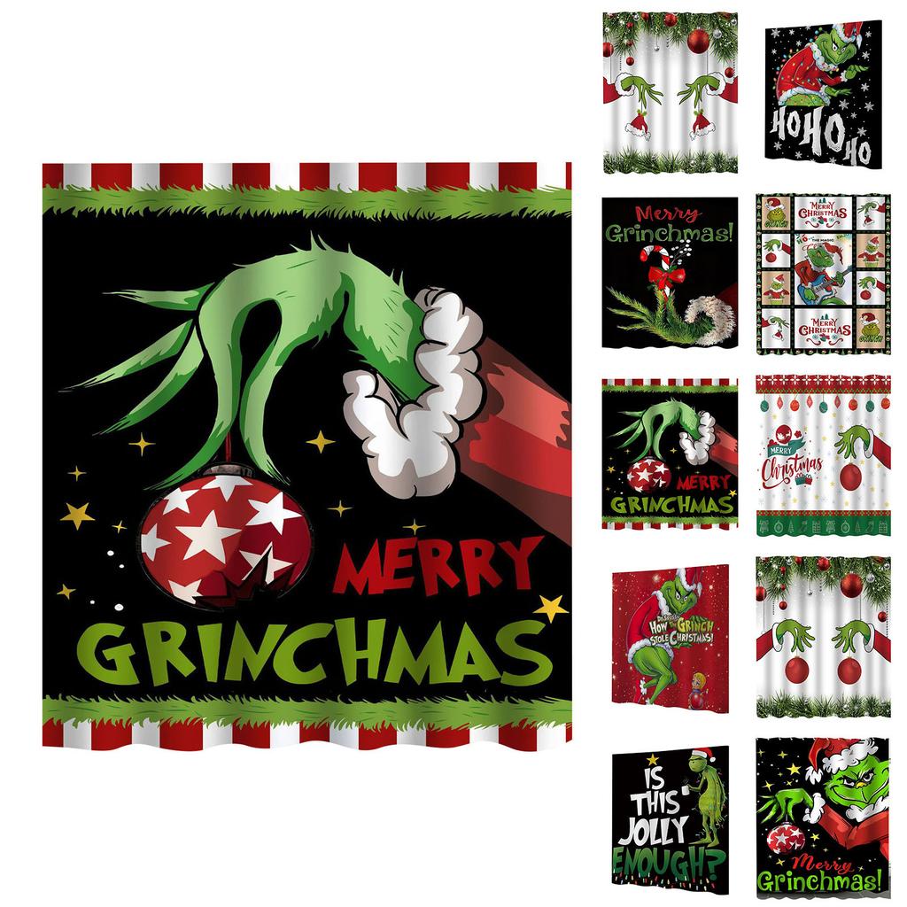 180x180cm Cute Christmas Pattern Printed Shower Curtain With Hooks