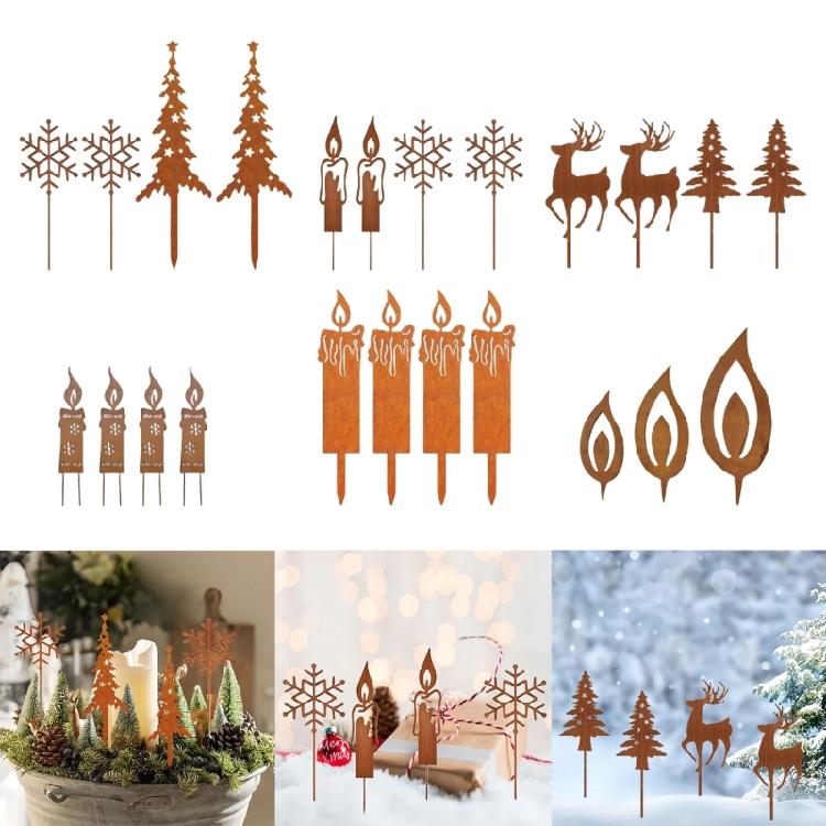 Metal Deer Christmas Garden Stake Rust Deer Yard Stakes Outdoor Yard Lawn Ornaments Holiday Stake Christmas