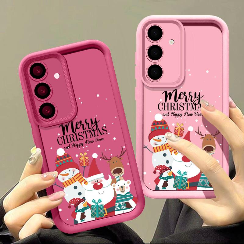 Santa Claus Snowman Print Phone Case For Samsung S24 Ultra S23 S22 S21 Plus S20 FE A55 A35 A54 A53 A52 A34 A14 Christmas Shockproof Soft Phone Cover