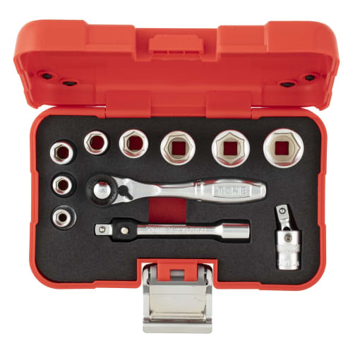 TONE Socket Wrench Set S20830P, 6.35mm (1/4") Drive, Red, 11 Pieces