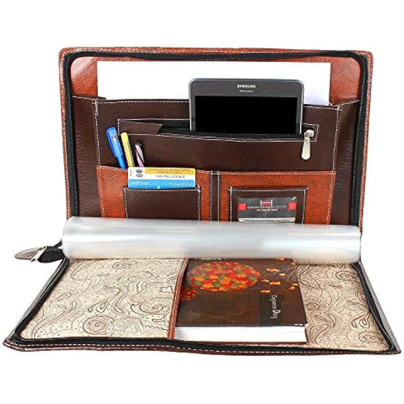 Eclet Size Document File Folder Certificates, Legal Paper Holder PU Leatherette Material Professional Waterproof Chain F
