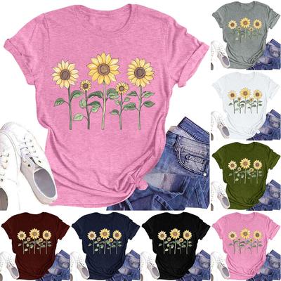 Women's Casual Round Neck Floral Print Short Sleeve T-Shirt Top